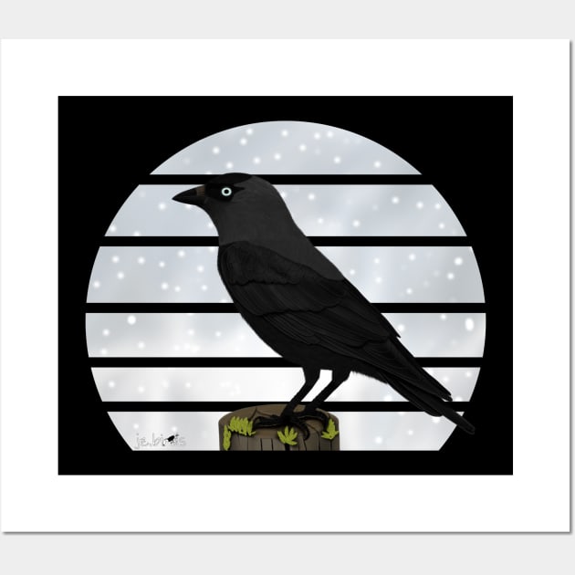 Jackdaw Winter Snow Bird Watching Birding Ornithologist Gift Wall Art by jzbirds